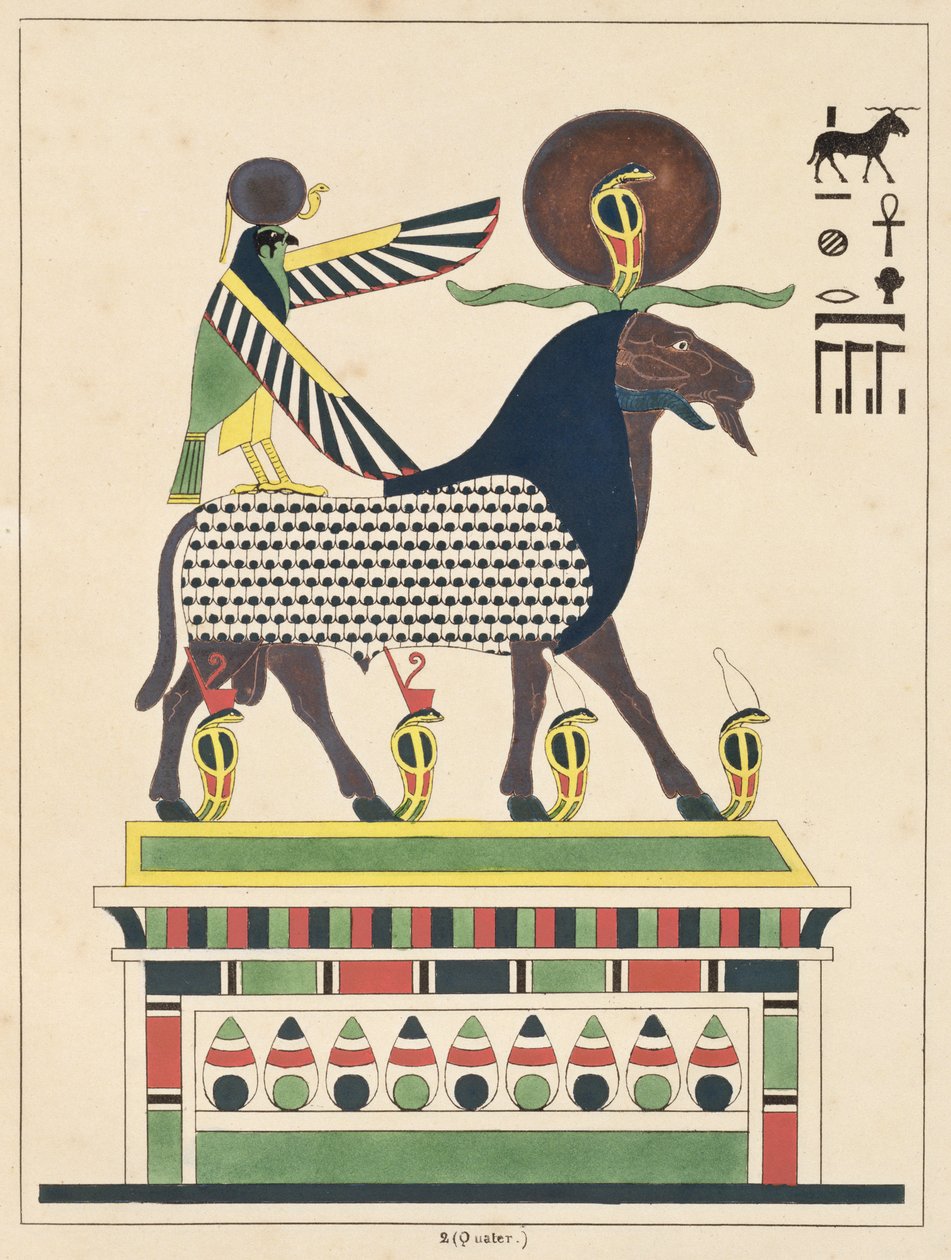 Jumala Amon-Ra, kuva Egyptin Pantheonista: Jean-Francois Champollionin kokoelma mytologisia hahmoja muinaisesta Egyptistä, julkaistu noin 1986 tekijältä French School