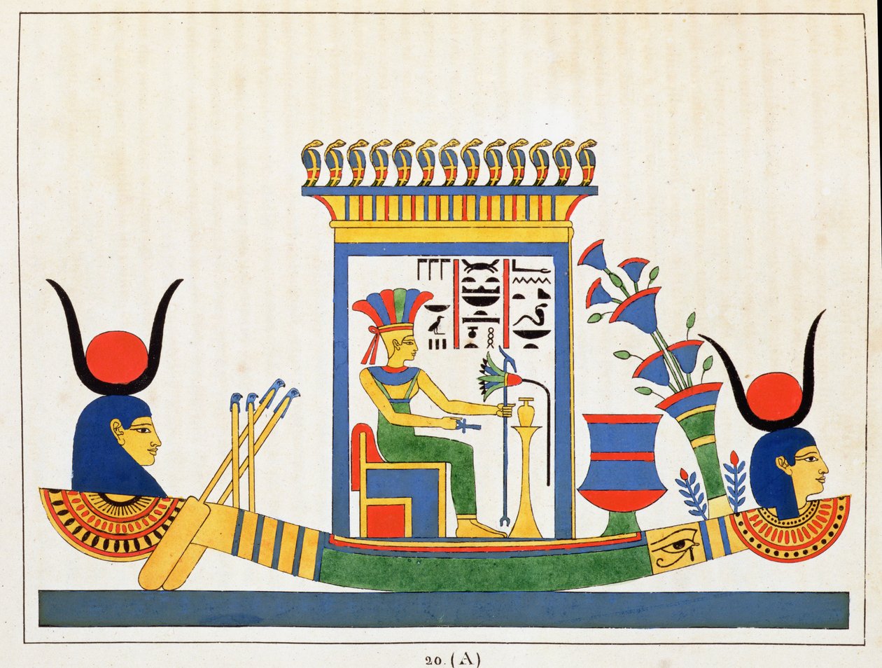 Jumalatar Anuket, kuvitus Egyptin Pantheonista: Jean-Francois Champollionin kokoelma mytologisia hahmoja muinaisesta Egyptistä, julkaistu noin 1986 tekijältä French School