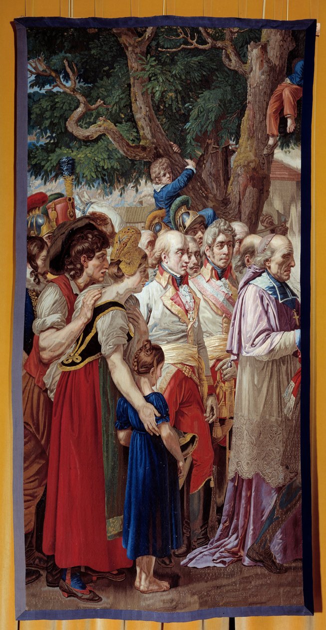 Wienin avainten luovutus Napoleon I:lle (1769-1821) Keisari palasi Itävallan pääkaupunkiin, jonka Fransois II Habsburg jätti autiolle 14.11.1805. Gobelins-pajan valmistama kuvakudos. 1815. Aurinko 3,35x1,72 m Malmaison, musee du chateau tekijältä French School