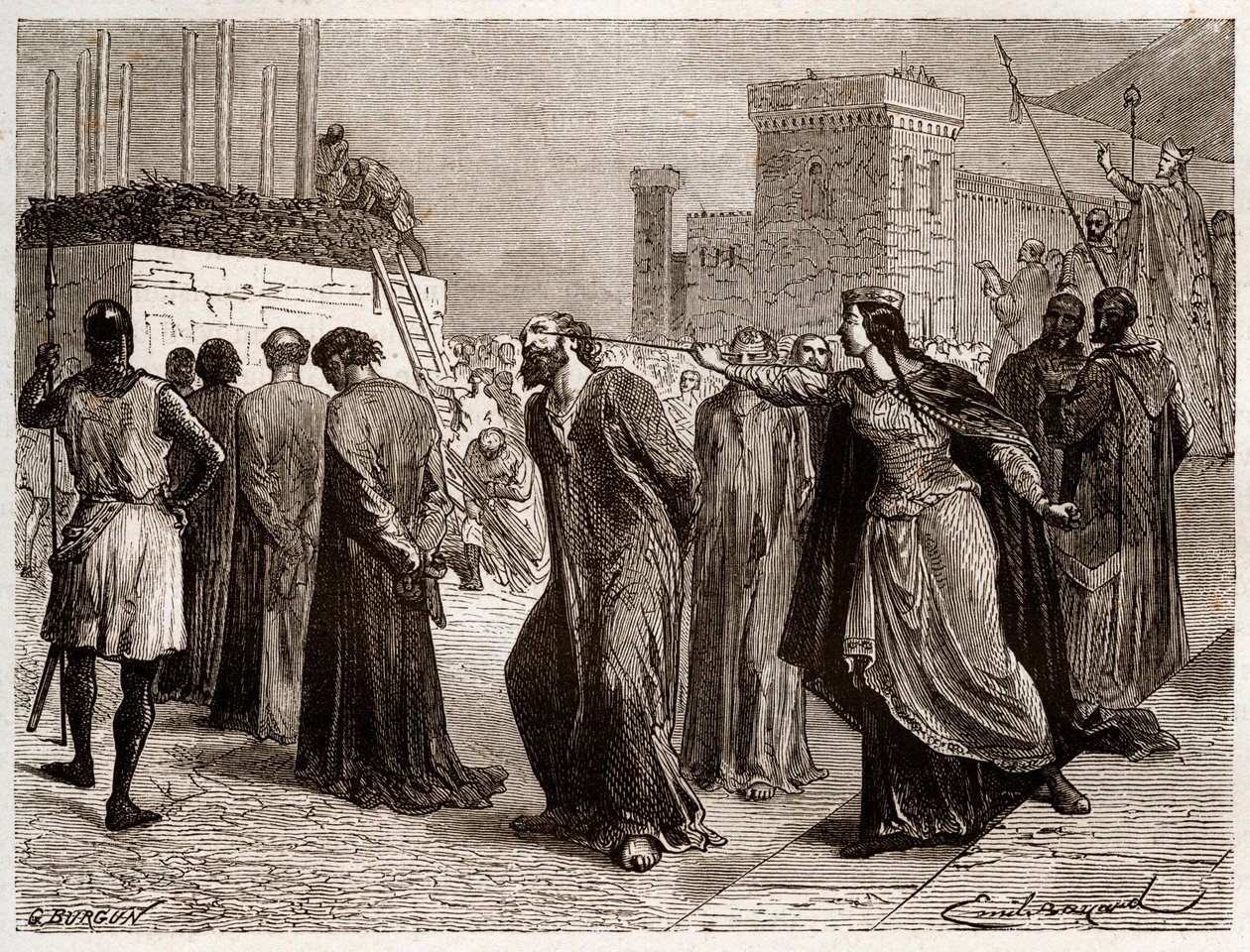 Orleansin harhaoppi vuonna 1022 - Orléansin harhaoppisten tapaus: kaanonit tuomittiin teurastajalle harhaoppimisesta Orleansissa vuonna 1022. (ensimmäinen bucher historiassa harhaoppia vastaan taistelussa lännessä Robert II hurskaan vallan aikana ( 996-103 tekijältä French School