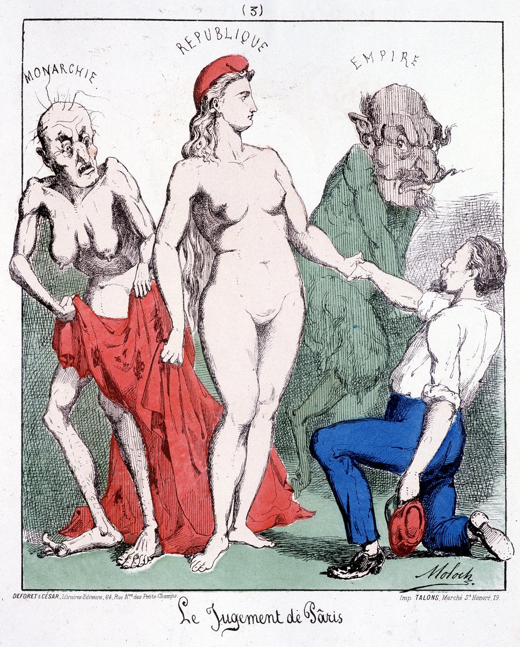 Pariksen tuomio: Monarkia - Tasavalta - Imperiumi (yhteisö valitsee tasavallan). Sarjakuva kommuunista. tekijältä French School