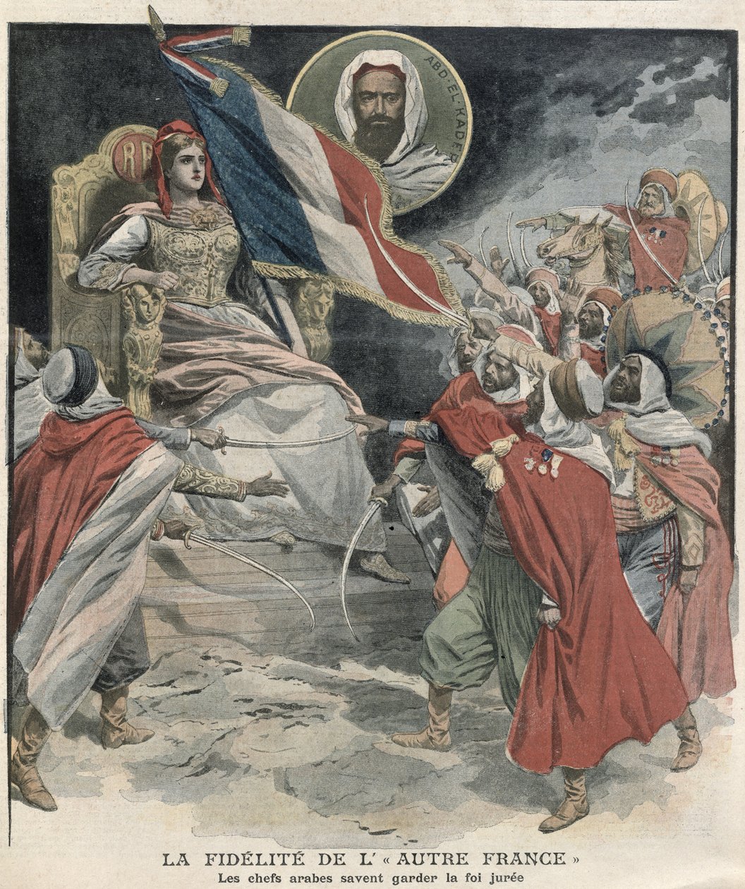 Algerian arabipäälliköiden uskollisuus Ranskalle, le Petit Journalin kansi, 15. joulukuuta 1907 tekijältä French School