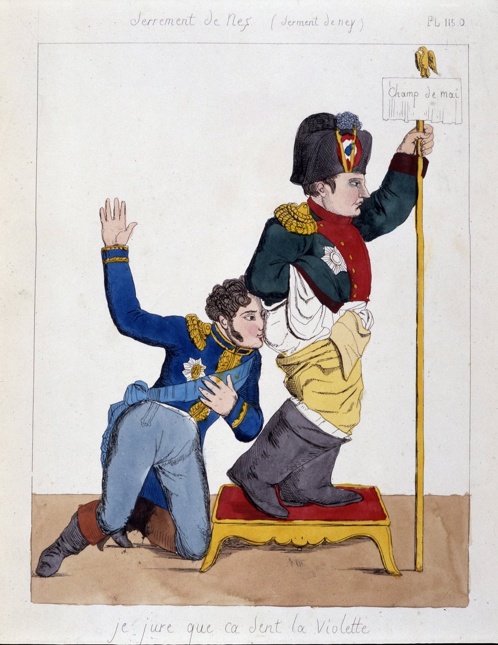 Marekaali Michel Ney (1769-1815) haistelee Napoleon 1:n peppua: "Vannon, että se haisee violetilta", sd v.1810. tekijältä French School