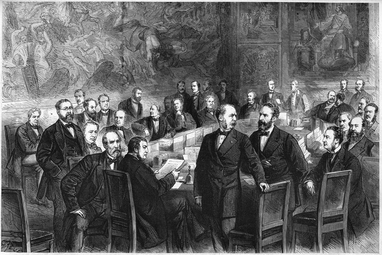 "Commission des Trenton" (Ranskan kansalliskokouksen kolmannen tasavallan komitea, joka vastaa perustuslakiehdotusten tekemisestä) jäsenet: Jules Armand (Jules-Armand) Dufaure, Felix de Tarteron, Louis Grivart, Lucien Brun, Edouard Lef tekijältä French School