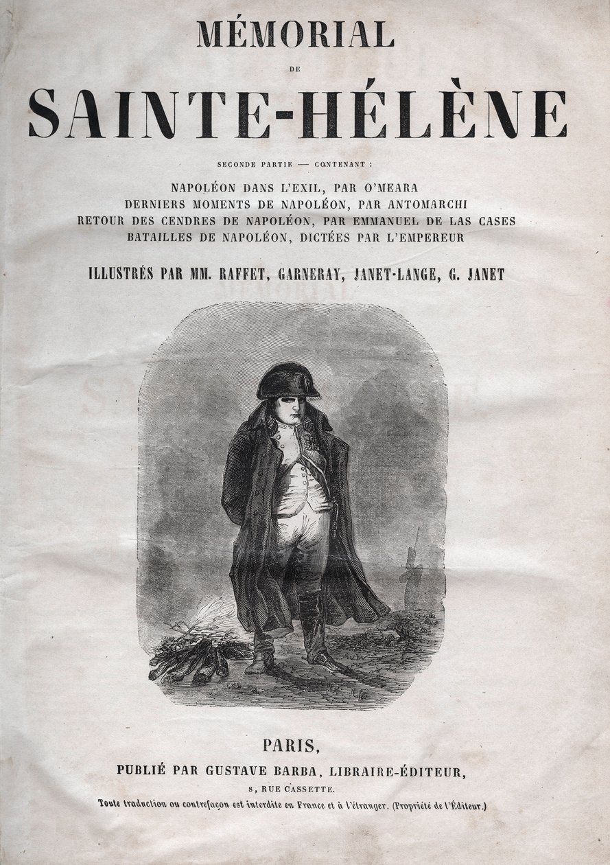 Kreivi Emmanuel de Las Casesin (1766-1842) Pyhän Helenan muistomerkki (Saint Helene) - Napoleon a Sainte-Helene - painos vuodelta 1860 tekijältä French School