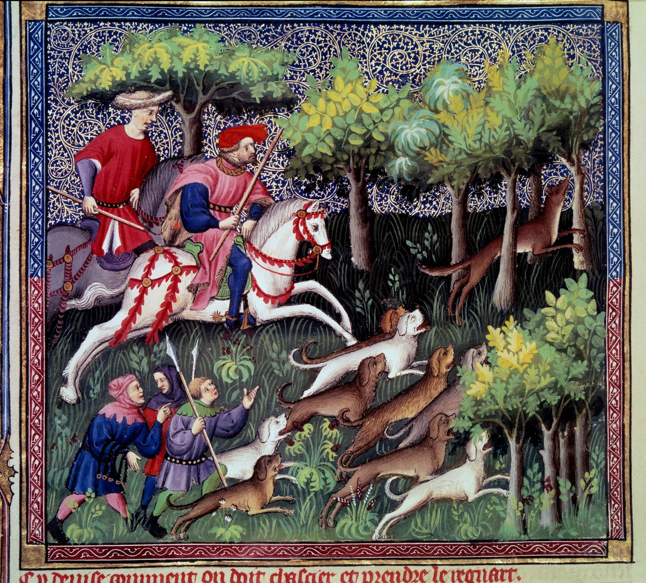 Kääpiöketun metsästys kirjasta "Metsästyksen kirja", jonka on kirjoittanut Gaston III Phoebus, Foixin kreivi, Bearnin herra (1331-1391) tekijältä French School
