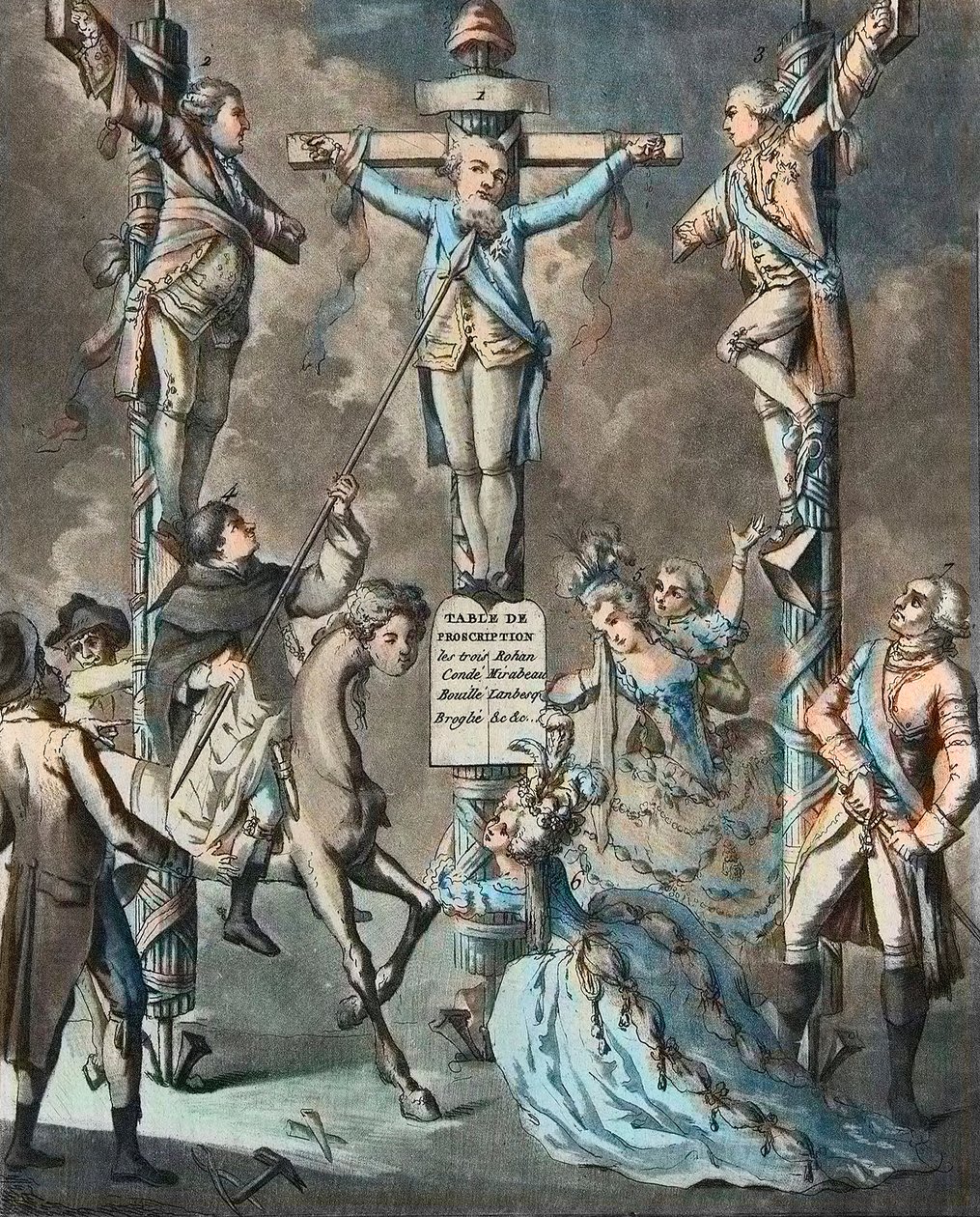 Uusi golgata, Ludvig XVI asetti ristille kapinoiden - 2. ja 3. Monsieur (Louis Stanislas Xavier, Provencen kreivi (1755-1824), Ludvig XVIII) ja Artoisin kreivi (Charles Philippe (1757-1836) Charles Philippe) X), kuninkaan veljet, nojasivat asetuksiin o tekijältä French School