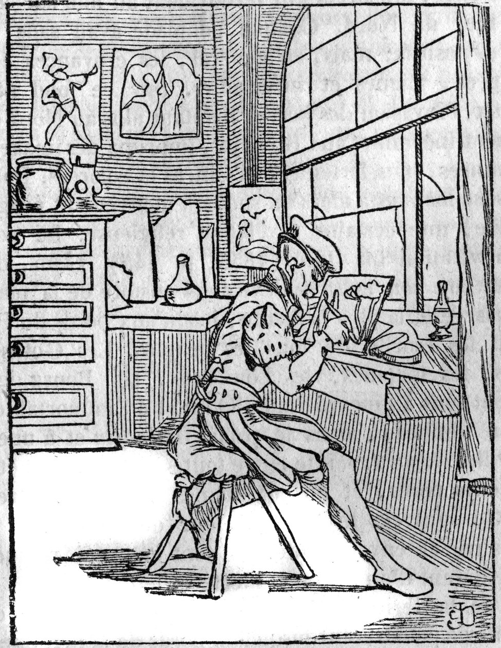 Taidemaalari lasille (Vitripictor) 1500-luvulla. tekijältä French School