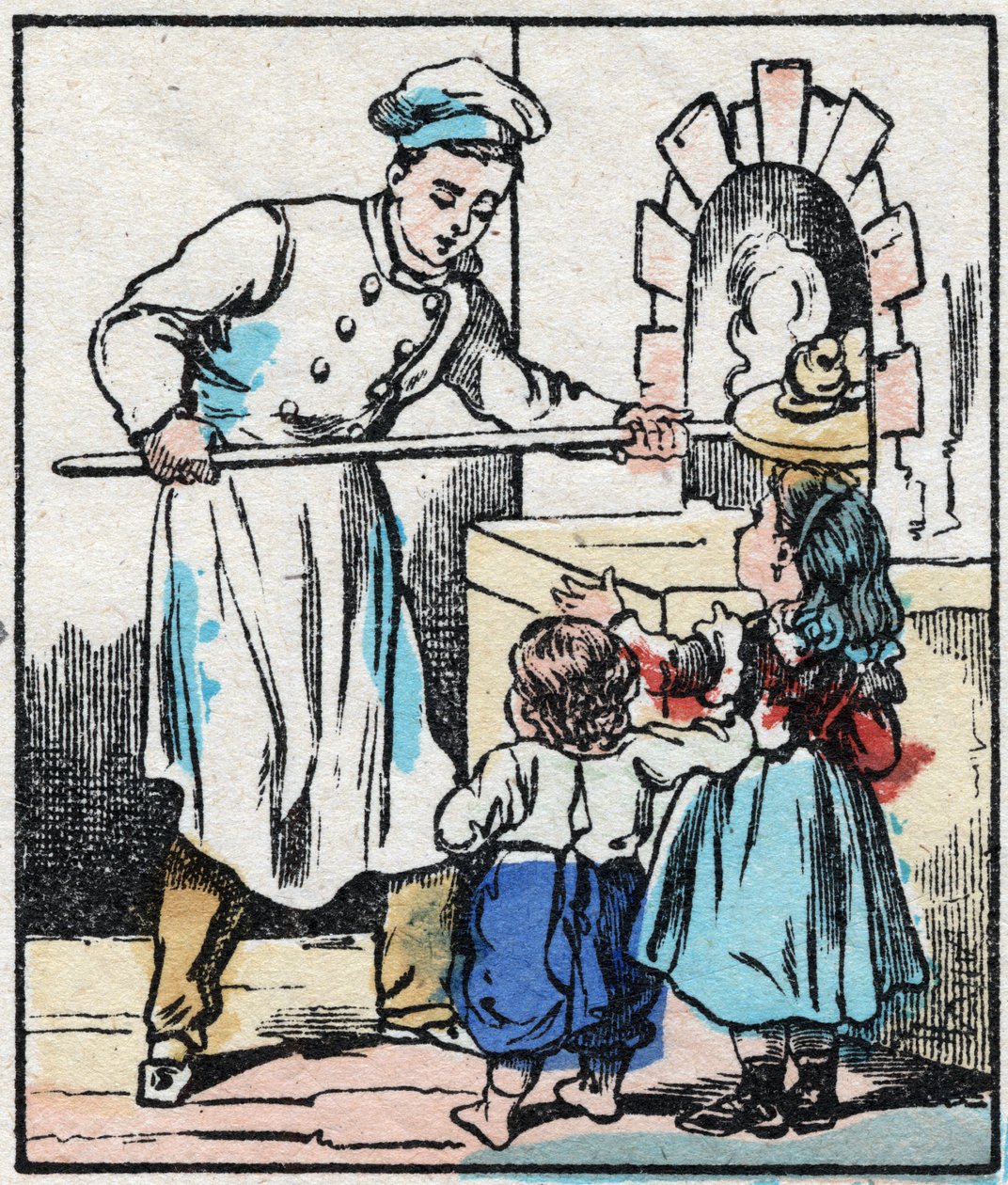 Leivonnaisten valmistaja. Kaiverrus "" La chanson des metier"". Epinaalinen kuvantaminen, 1800-luvun loppu. Yksityinen kokoelma tekijältä French School