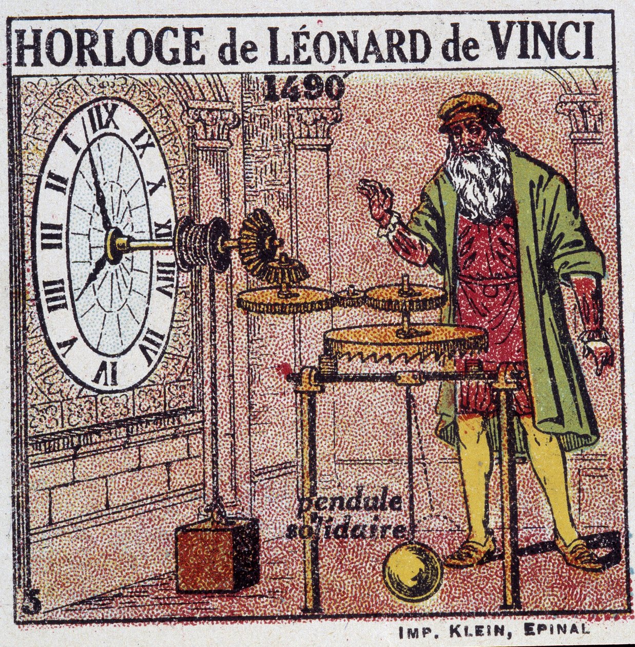Leonardo da Vincin (Leonardo da Vinci) (1452 - 1519) heilurikello (heiluri vuonna 1490) - teoksessa "Energia" Henri Arnould, toim. Quillet, Pariisi, 1900-luku tekijältä French School