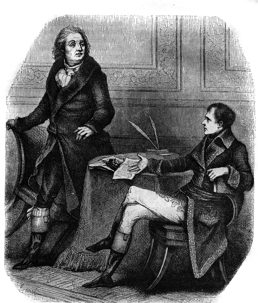 Runoilija ja näytelmäkirjailija Jean Francois (Jean-Francois) Ducis (1733-1816) Bonaparten (Napoleon 1.) kanssa tekijältä French School