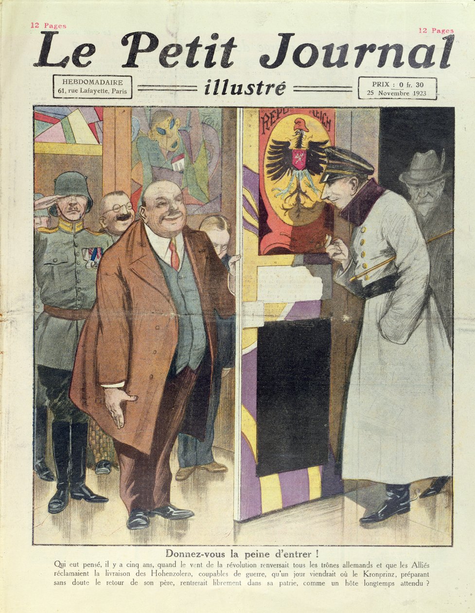 Saksan kruununprinssin William Hohenzollernin (1885-1951) mahdollinen paluu Saksaan Le Petit Journalista, 25. marraskuuta 1923 tekijältä French School