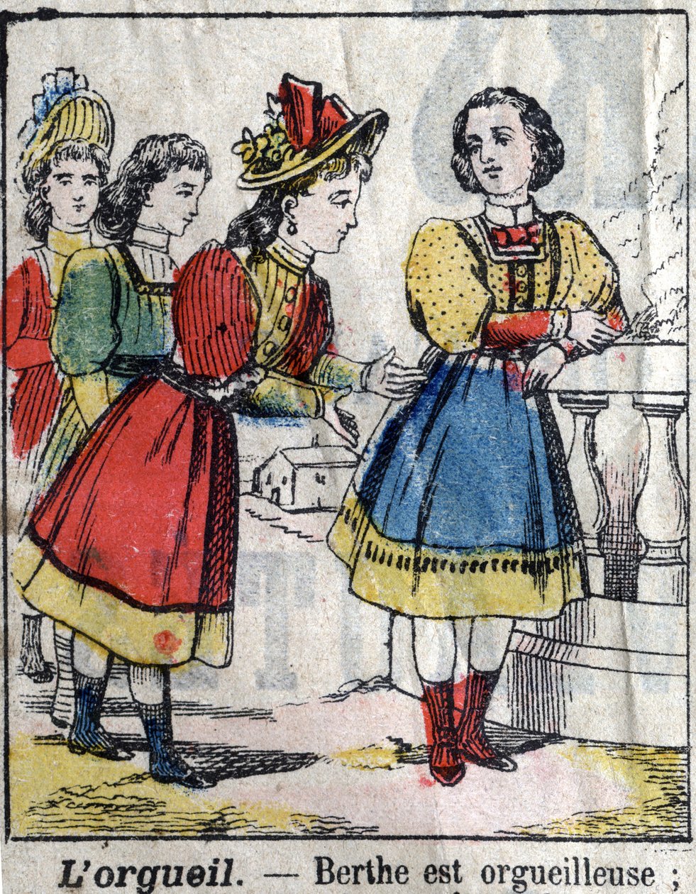 Seitsemän kuolemansyntiä: ylpeys. Epinaalinen kuvantaminen 1800-luvun lopulla. (I sette peccati o vizi capitali) tekijältä French School
