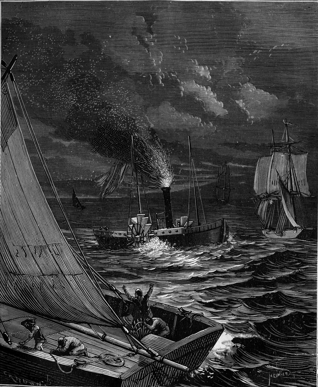 Aluksen valmisti vuonna 1807 Robert Fulton (1765 - 1815) New York - Albany -reittiä varten Hudson-joella. tekijältä French School
