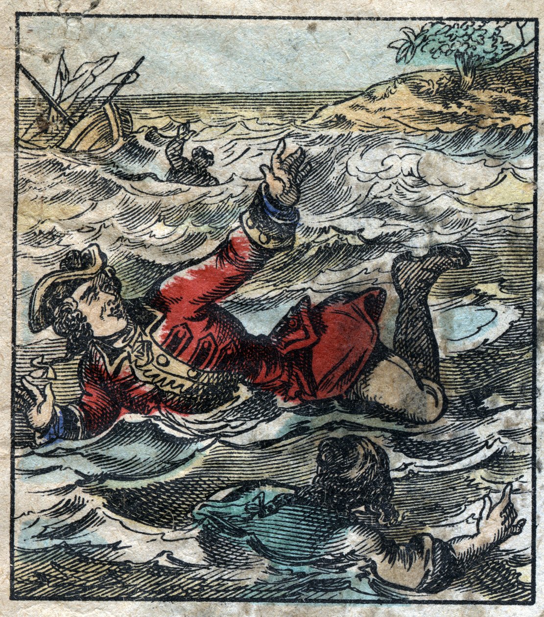 Lemuel Gulliverin uppoaminen. Kuvitus Jonathan Swiftin (1667-1745) elokuvaan "" Gulliver