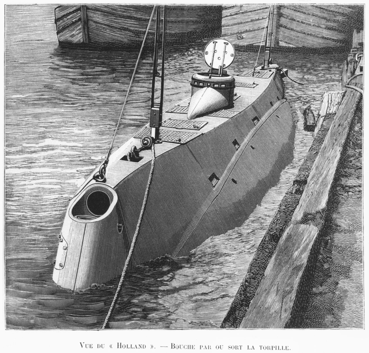 Sukellusvene Holland, kuvitus Le Monde Illustresta, tammikuu 1899 tekijältä French School