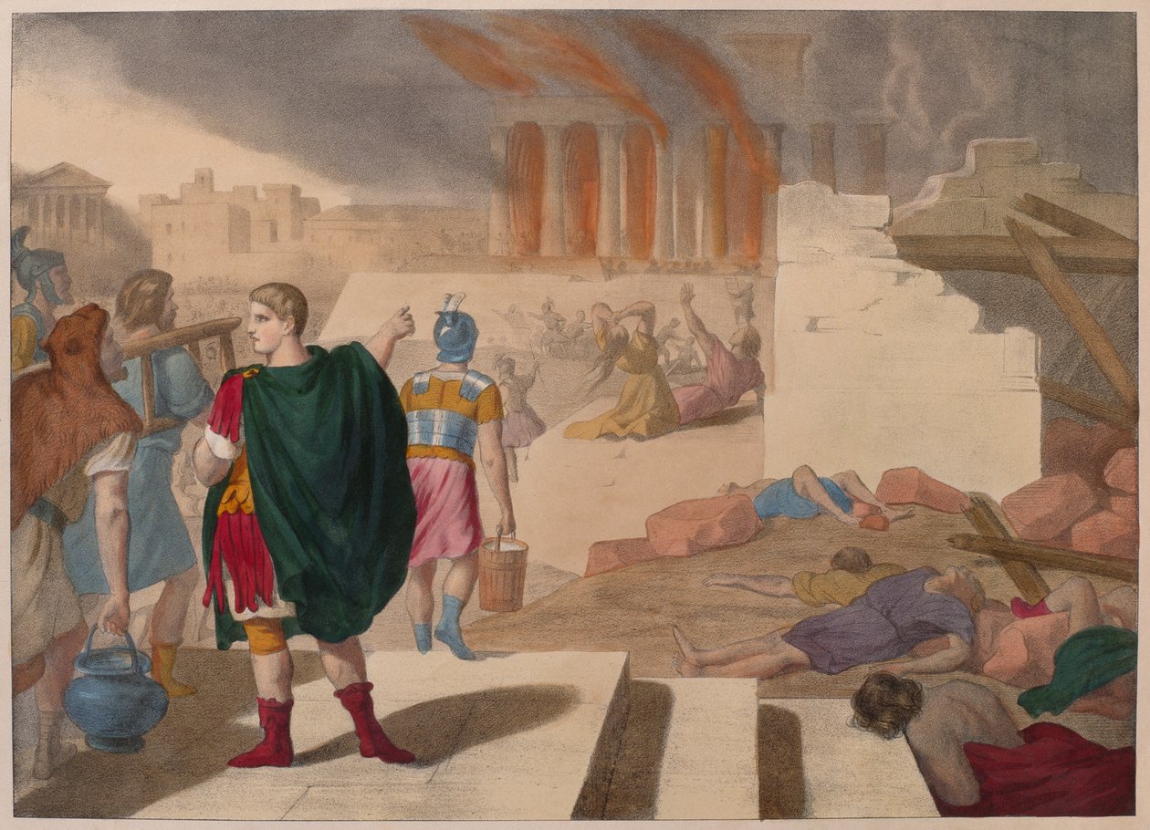 Tituksen valtaus Jerusalemista, kuvitus katekismuksesta LHistoire Sainte, julkaisija Charles Delagrave, Pariisi, 1800-luvun loppu tekijältä French School