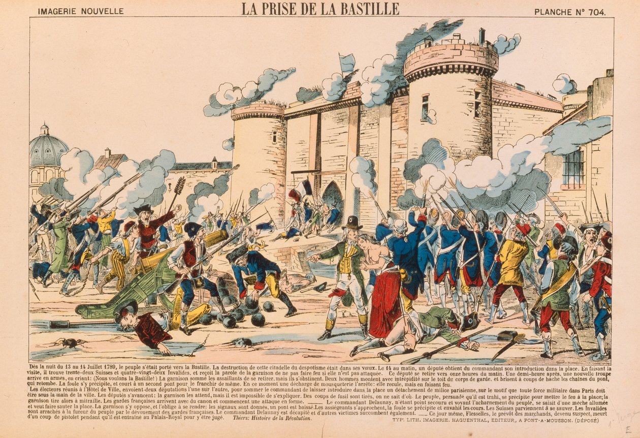 Bastillen valtaus Ranskan vallankumouksen aikana 14. heinäkuuta 1789, julkaisija Haguenthal, Pont-a-Mousson, 1840 tekijältä French School