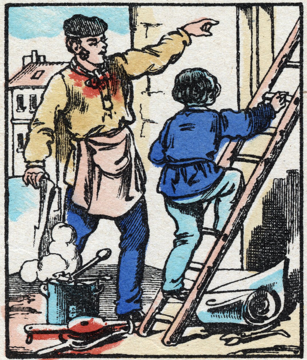 Kihelmöijä. Kaiverrus "" La chanson des metier"". Epinaalinen kuvantaminen, 1800-luvun loppu. Yksityinen kokoelma tekijältä French School