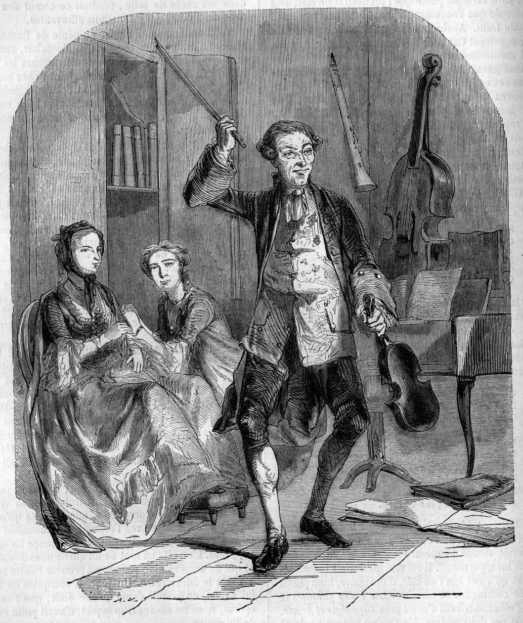 Viulisti ja säveltäjä Jean Philippe (Jean-Philippe) Rameau (1683-1764) sävelsi, perheensä jäsenten ympäröimänä. Kaiverrus Andrieux tekijältä French School