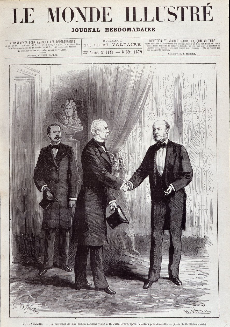 Marsalkka Patrick of Mac Mahon (Mac-Mahon) (1808-1893) vierailu presidentti Jules Grevylle (1807-1891). Helmikuussa ”” The Illustrious World”. tekijältä French School