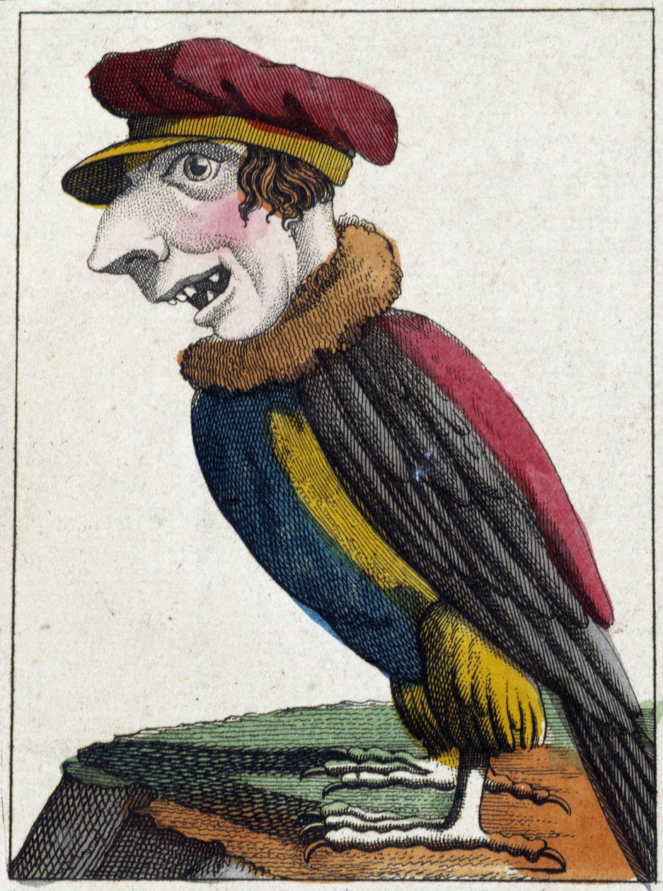 Korppikotka in Caricature, tutkimus hahmosta "haihtuva hahmo" sd. 19., suosittuja kuvia. tekijältä French School