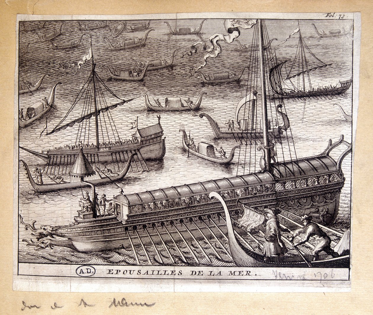 Venetsian dogen vaimot meren kanssa vuonna 1706 - kaiverrus tekijältä French School