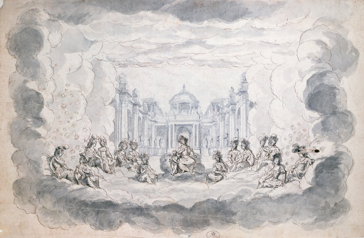 Teatterikohtaus, 1600-luvun loppu (kynä ja muste ja wc paperilla) tekijältä French School