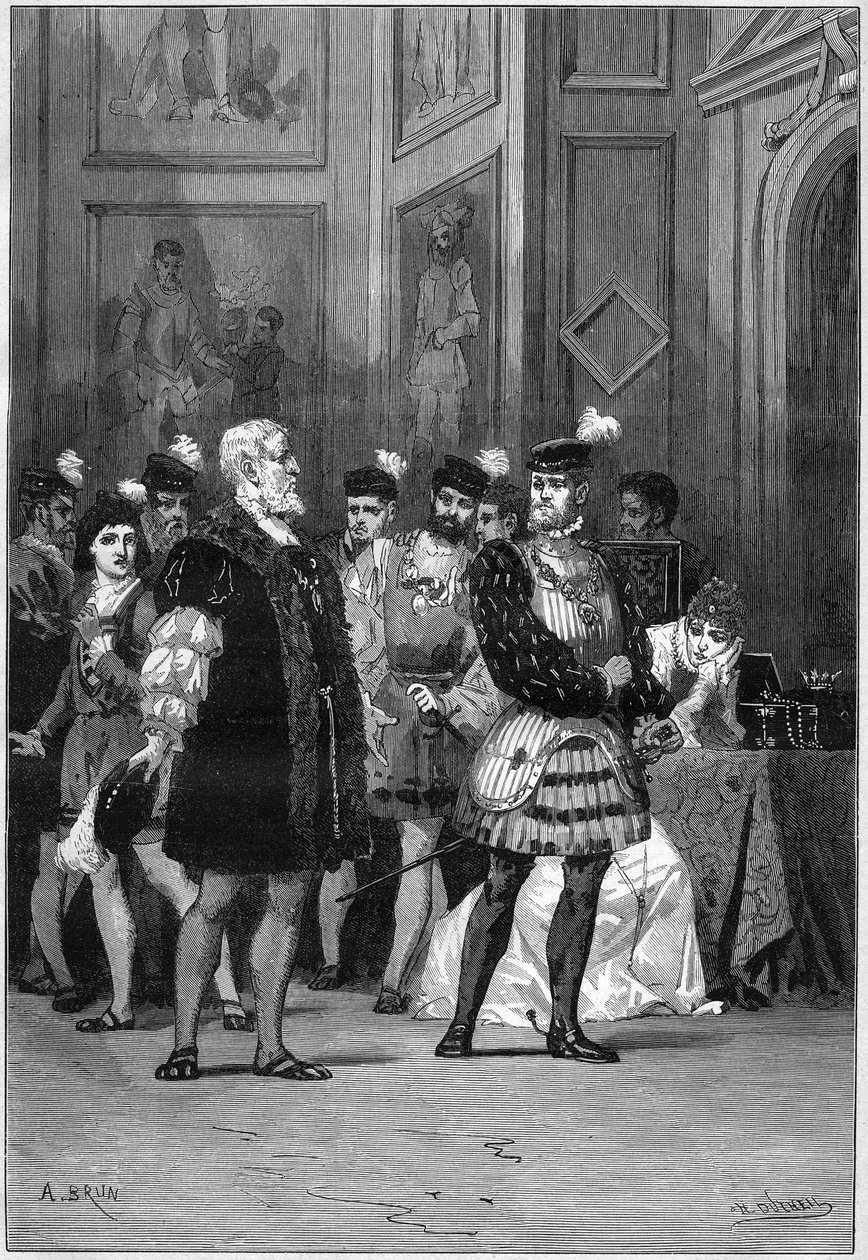 Teatteriesitys: Victor Hugon (1802-1885) "" Hernani", näytös III kohtaus 6. Paris, Comedie Francaise tekijältä French School