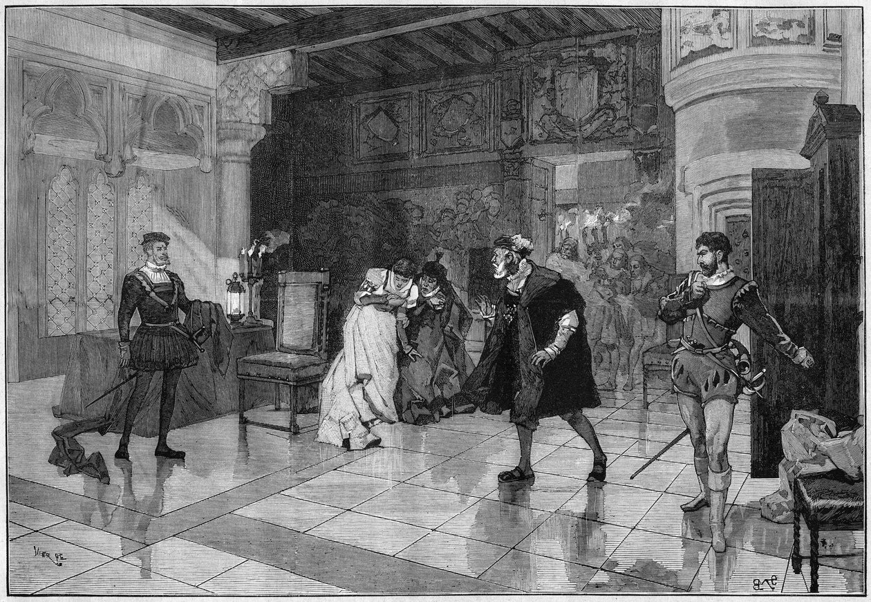 Teatteriesitys: Victor Hugon (1802-1885) ”” Hernani”, näytös I kohtaus 3. Paris, Comedie Francaise tekijältä French School