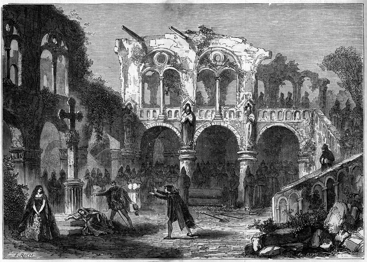 Teatteriesitys: Auguste Vacquerien (1819-1895) "The Funerailles of Honour" (viis. näytös, viimeinen kohtaus). Pariisi, Theater de la Porte Saint Martin tekijältä French School