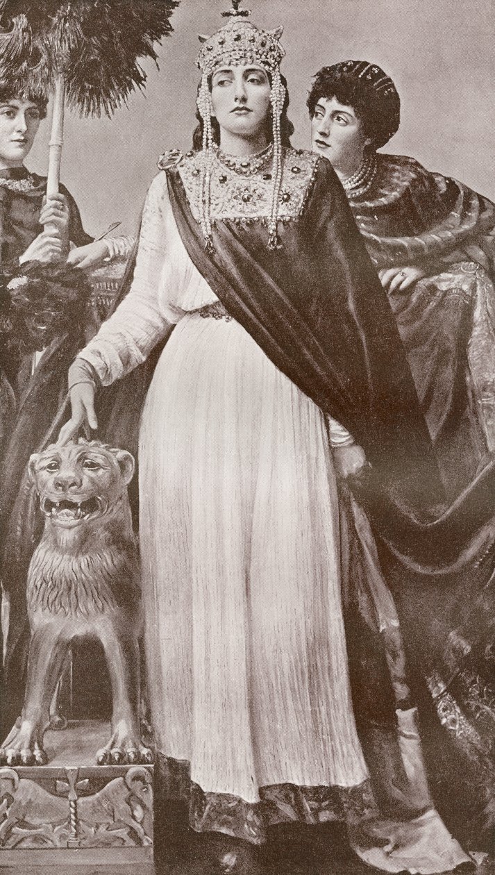Theodora I, c. 500 - 548. Rooman Bysantin valtakunnan keisarinna ja keisari Justinianus I:n vaimo. Harmsworth History of the World julkaistiin 1908. tekijältä French School