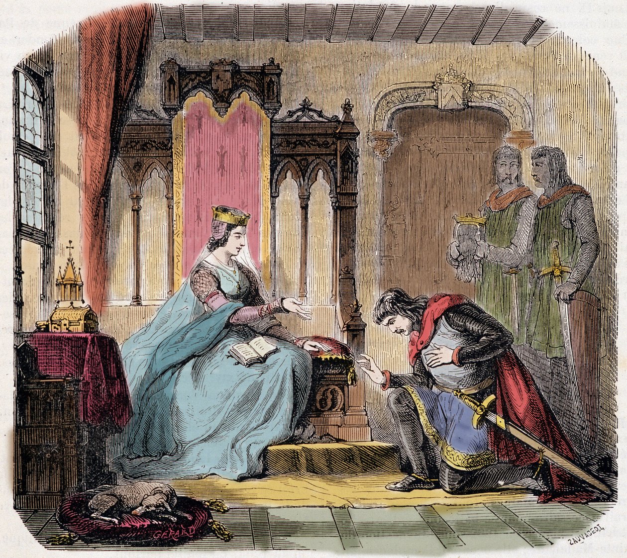Thibault IV of Champagne (1201-1253) (tunnetaan myös nimellä Thibault I of Navarra) tuli Kastilian kuningatar Blanchen jalkojen juureen varoittamaan häntä vaarasta, jota hän joutuisi pakenemaan - de Genouillacin teoksessa "Paris a travers les cuecles" tekijältä French School