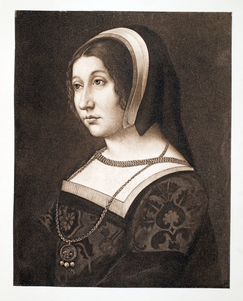 Arvellaan olevan Margaret Tudor, Skotlannin kuningattaren Henry VII:n tytär, n. 1520 Century, pub. 1902 tekijältä French School