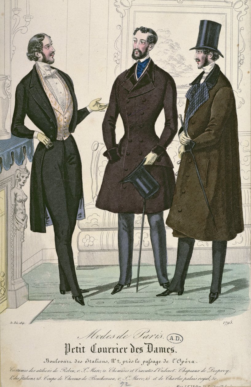 Kolme tyylikästä nuorta miestä, 1841 (värikaiverrus) tekijältä French School