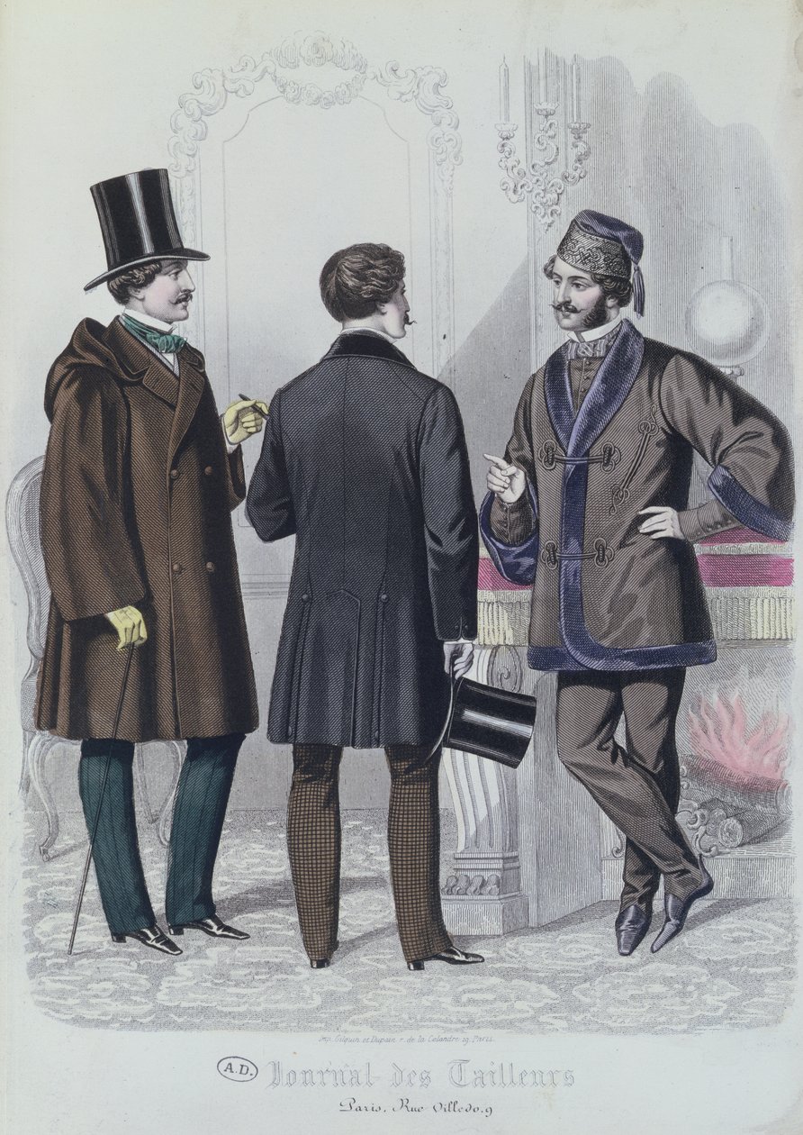 Kolme tyylikästä nuorta miestä, joulukuu, 1856 (värikaiverrus) tekijältä French School