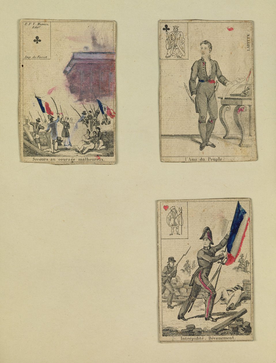 Kolme pelikorttia heinäkuun 1830, 1831 sankareiden muistoksi tekijältä French School