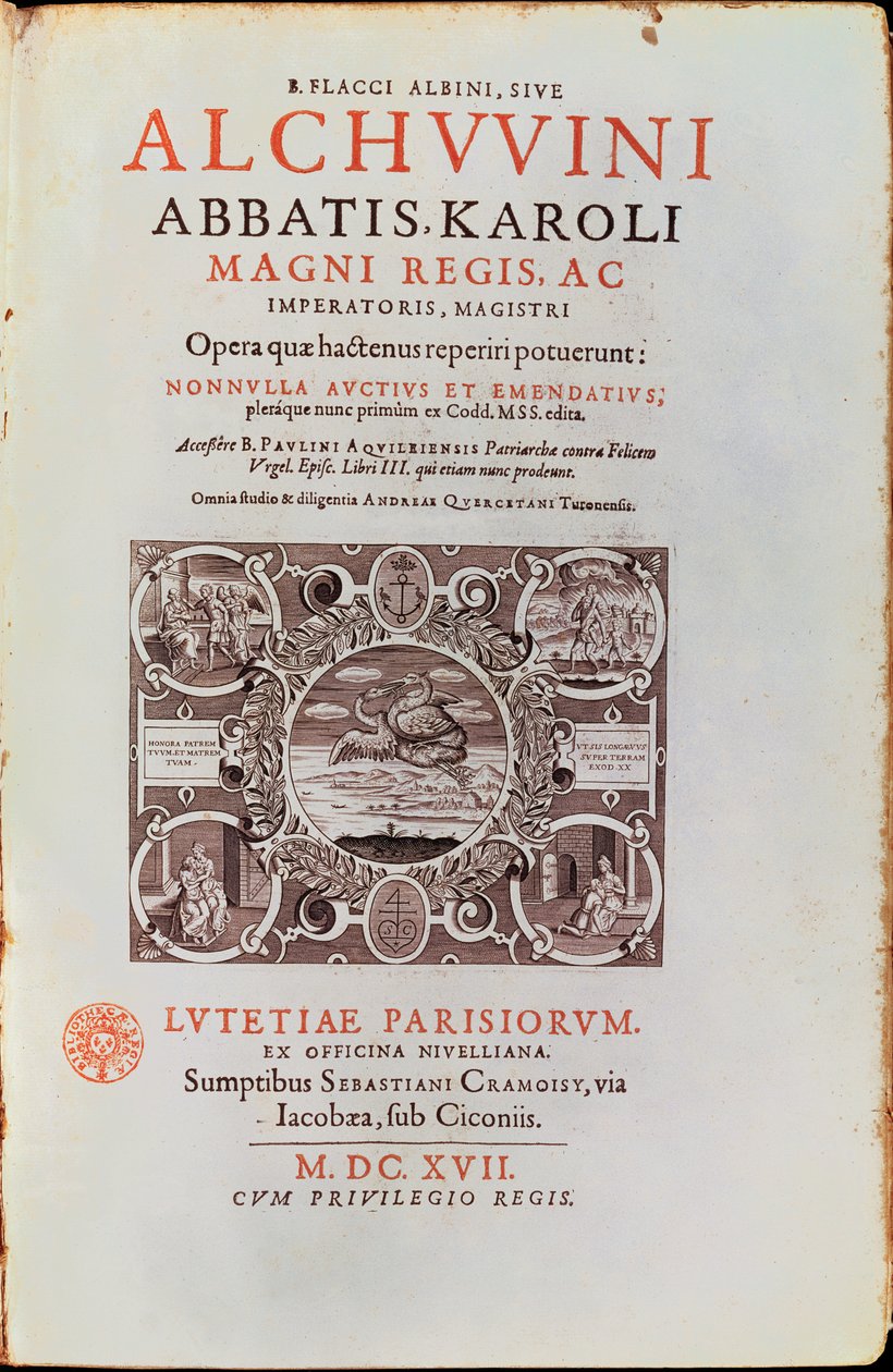 Alcuinin apotti Kaarle Suuren nimilehti, julkaistu vuonna 1617 tekijältä French School