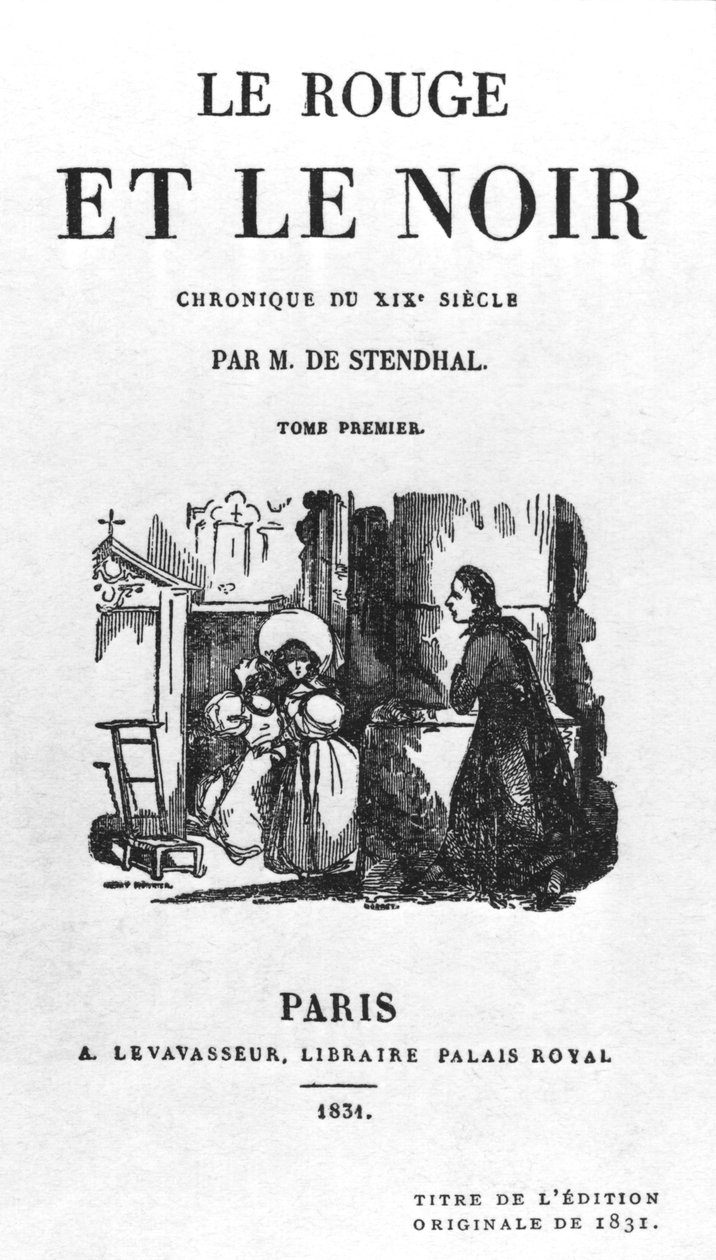 Stendhalin (1783-1842) vuonna 1831 julkaistun The Red and the Blackin ensimmäisen painoksen nimisivu tekijältä French School