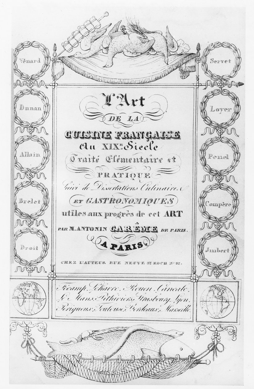 Antonin Carêmen "The Art of French Cuisine" nimisivu (kaiverrus) tekijältä French School