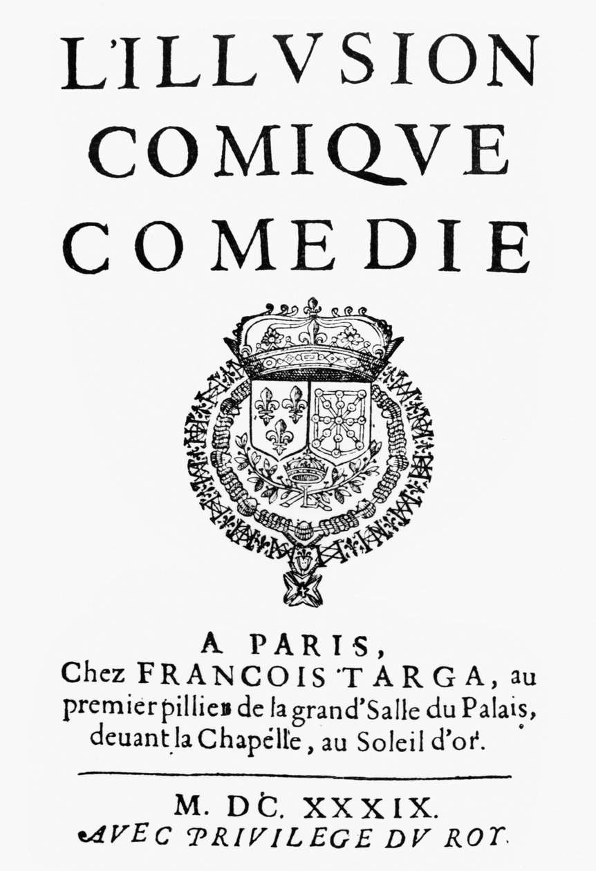 Pierre Corneillen (1606-84) LIllusion Comiquen nimisivu, julkaistu vuonna 1639 tekijältä French School