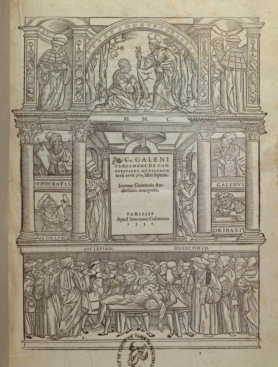 Galenuksen (n. 131–201) kirjan nimisivu, julkaistu Pariisissa, 1530 tekijältä French School