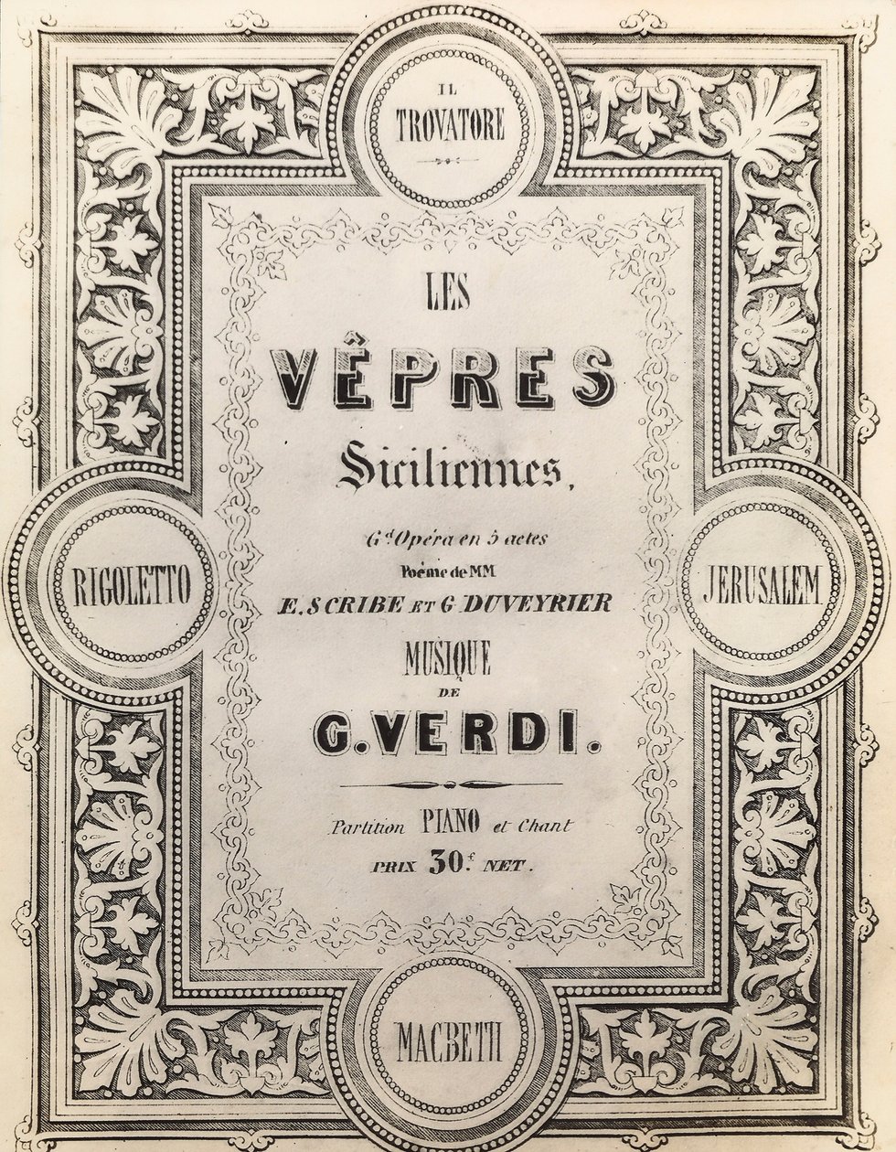 Partituurin nimisivu I Vespri Siciliani tekijältä French School