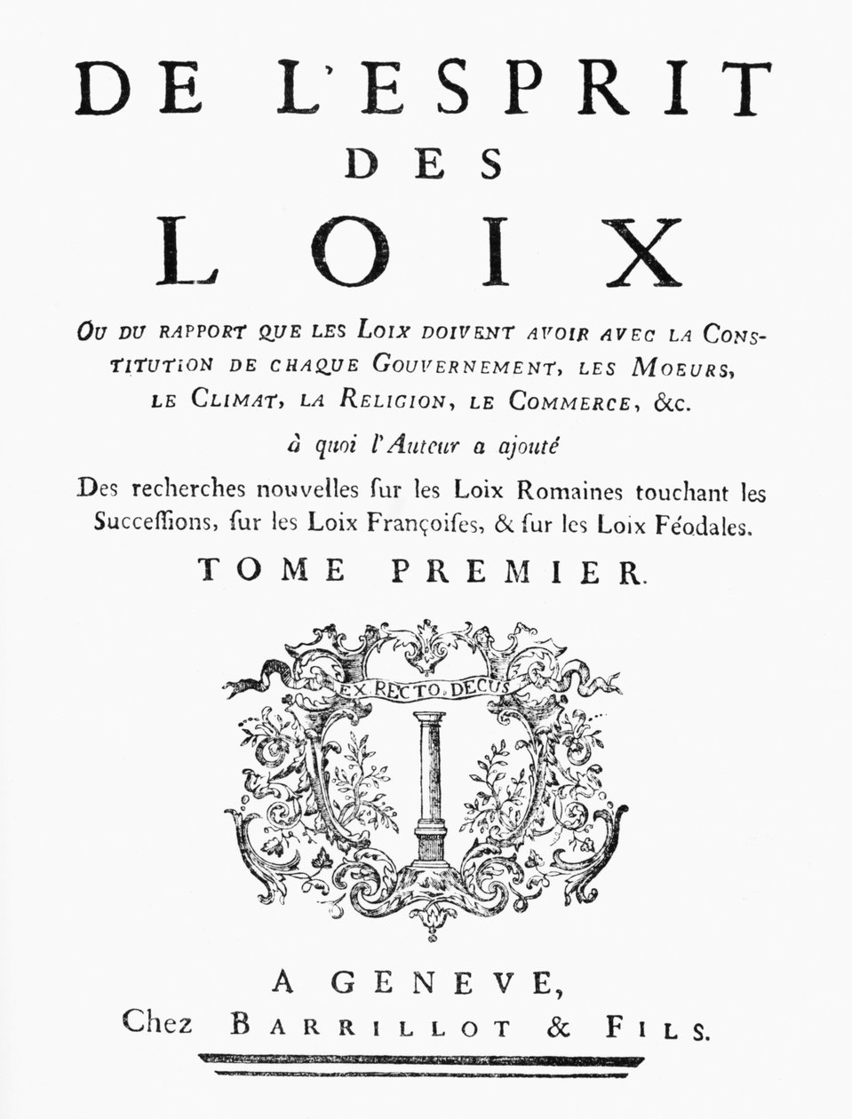 Charles de Montesquieun (1689-1755) De LEsprit des Loixin nimisivu 1748, julkaistu Geneve tekijältä French School