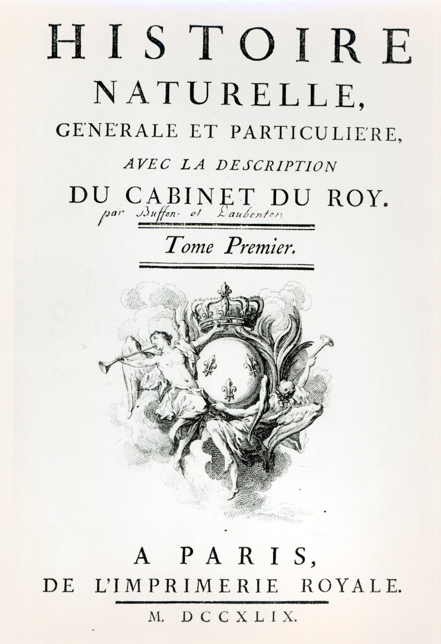 Luonnonhistorian otsikkosivu, General and Particular, Buffon, Paris, 1749 tekijältä French School