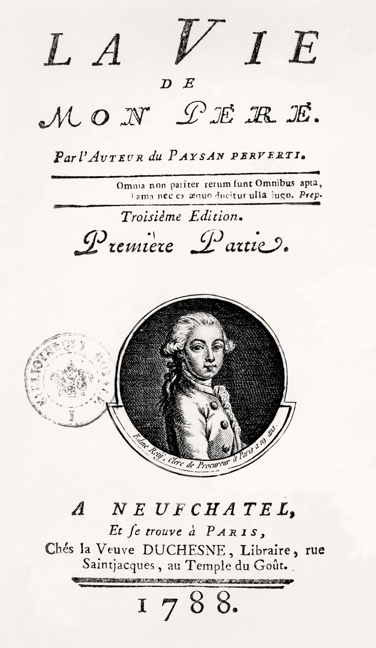 "Isäni elämä", 1788, otsikkosivu tekijältä French School