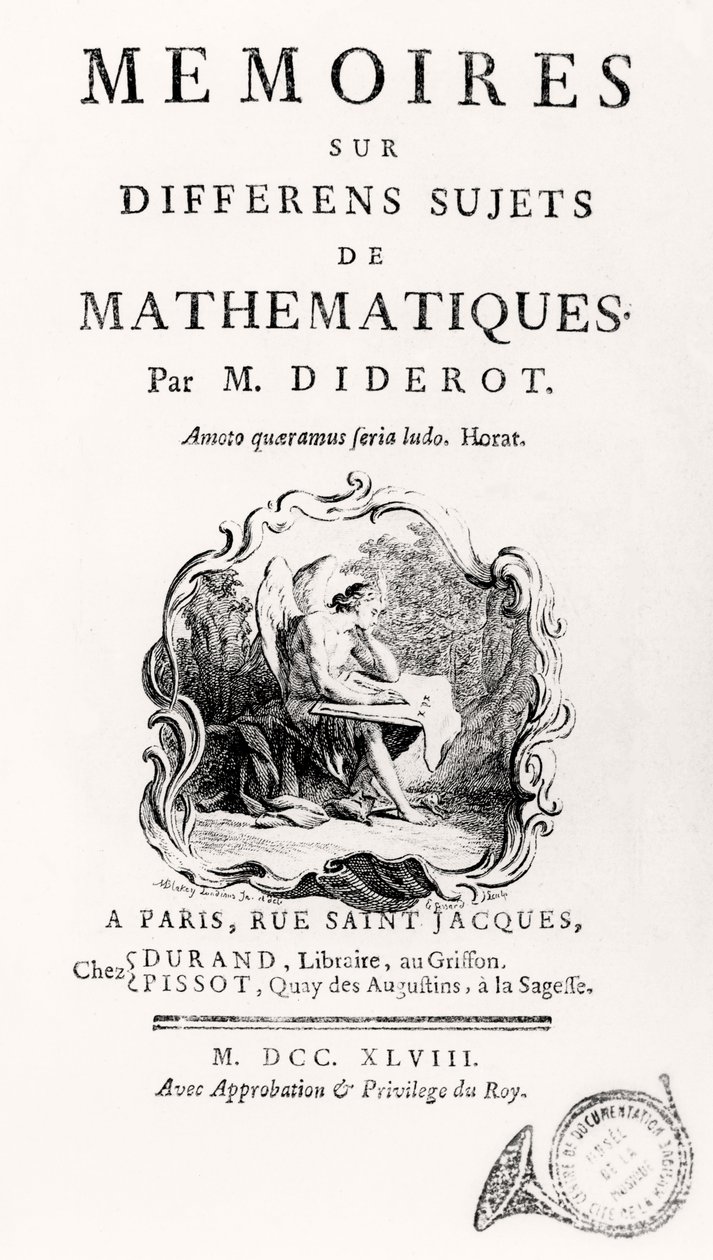 "Muistelmat eri matematiikan aiheista" otsikkosivu, 1748 tekijältä French School