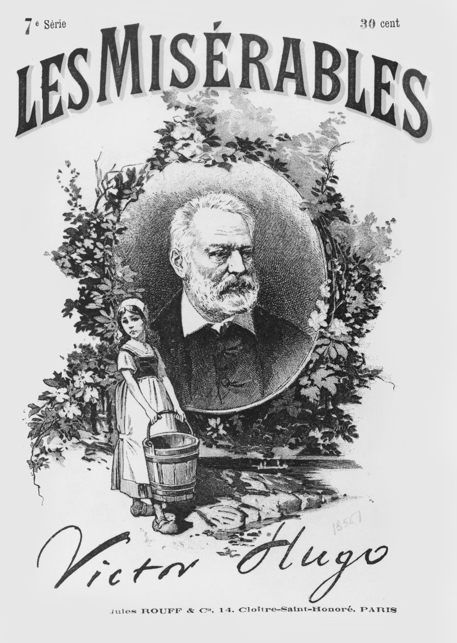 Victor Hugon (1802-85) Les Miserables -kirjan ensimmäisen painoksen otsikkosivu tekijältä French School