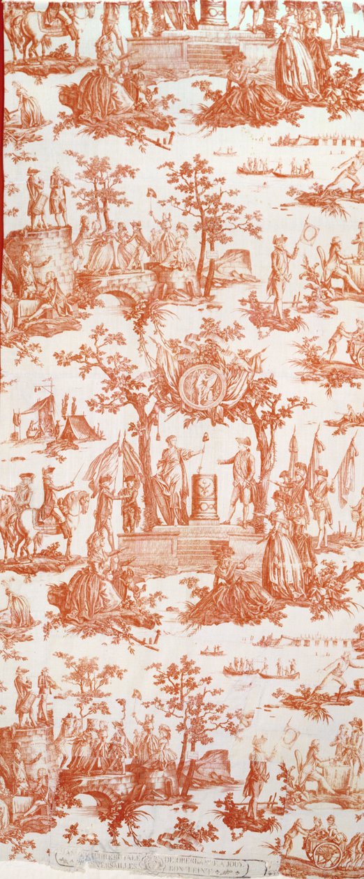 Toile de Jouy, havainnollistaa federaation festivaaleja 14. heinäkuuta 1790 Champs de Marsilla (painettu puuvilla) tekijältä French School