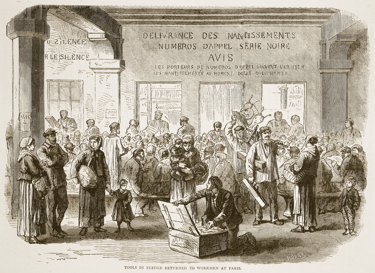 Pantissa olevat työkalut palautettiin työläisille Pariisiin, kuva Cassellsista Ranskan ja Saksan välisen sodan historia, 1870-1871 tekijältä French School